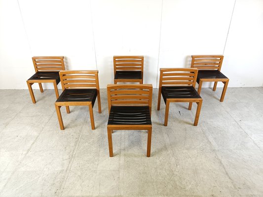 Vintage Leather Strap Dining Chairs, 1970s, Set of 6-IRH-1702179