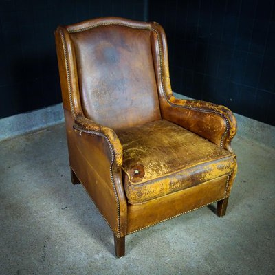 Vintage Leather Wingback Armchair-IA-1412514