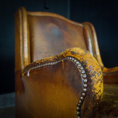 Vintage Leather Wingback Armchair-IA-1412514