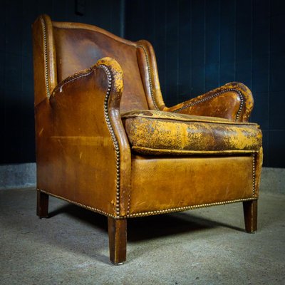 Vintage Leather Wingback Armchair-IA-1412514