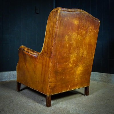 Vintage Leather Wingback Armchair-IA-1412514