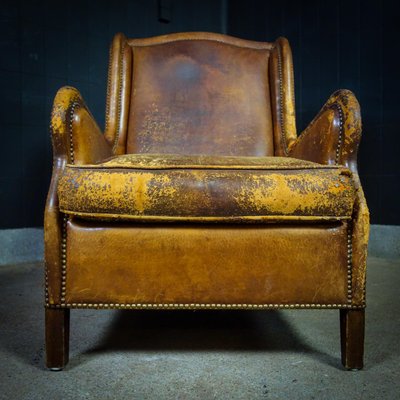 Vintage Leather Wingback Armchair-IA-1412514