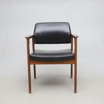 Vintage Leatherette & Oak Side Chair, Sweden, 1960s-HJY-1750109