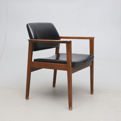 Vintage Leatherette & Oak Side Chair, Sweden, 1960s-HJY-1750109