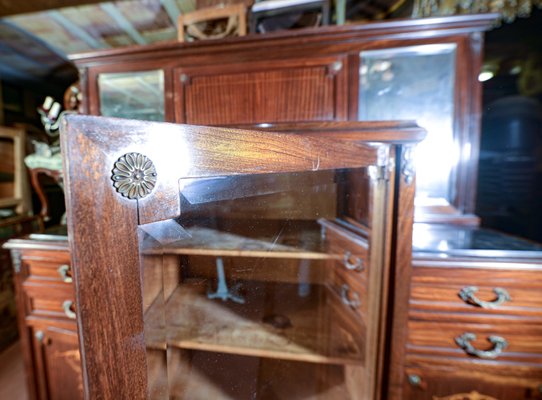 Vintage Liberty Sideboard & Central Showcase with Black Marble Embedded Inlays-RAQ-1076908