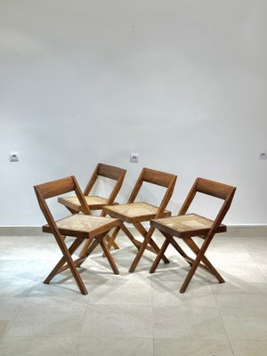 Vintage Library Chairs by Pierre Jeanneret, 1950s, Set of 4-DLN-2032255