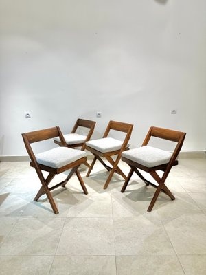 Vintage Library Chairs by Pierre Jeanneret, 1950s, Set of 4-DLN-2032255