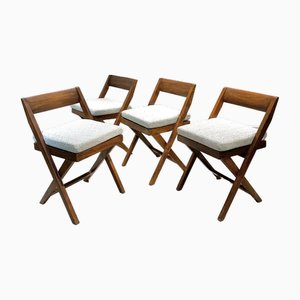 Vintage Library Chairs by Pierre Jeanneret, 1950s, Set of 4-DLN-2032255