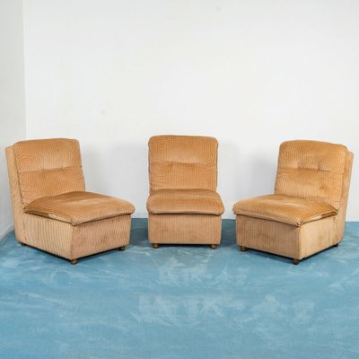 Vintage Light Brown Velvet Modular Lounge Chairs, 1970s, Set of 3-ZLY-844560