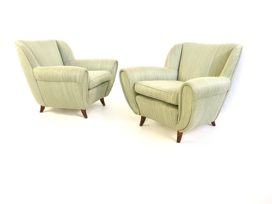 Vintage Light Green Armchairs with Wooden Structure, Italy, 1950s, Set of 2-JPQ-2018394