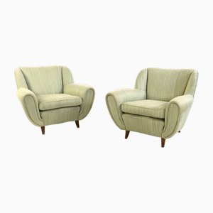 Vintage Light Green Armchairs with Wooden Structure, Italy, 1950s, Set of 2-JPQ-2018394