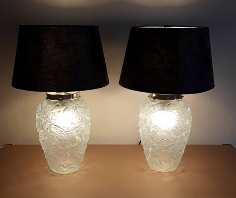 Vintage Linen Table Lamps with Press Glass Bodies, 1970s, Set of 2-HOI-1364567