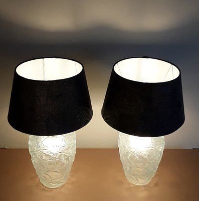 Vintage Linen Table Lamps with Press Glass Bodies, 1970s, Set of 2-HOI-1364567