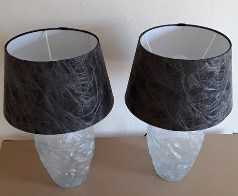 Vintage Linen Table Lamps with Press Glass Bodies, 1970s, Set of 2-HOI-1364567