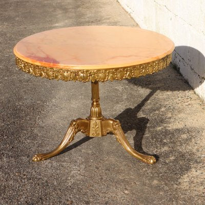 Vintage Louis XV French Round Marble & Brass Coffee Table, 1960s-BDK-1788027