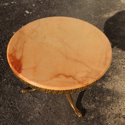 Vintage Louis XV French Round Marble & Brass Coffee Table, 1960s-BDK-1788027