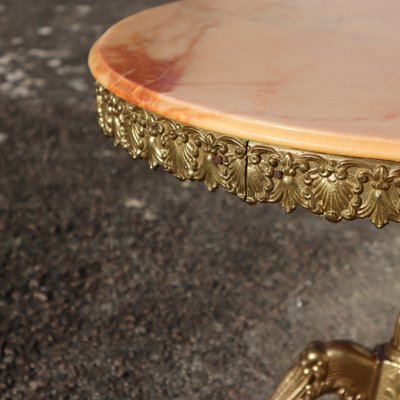 Vintage Louis XV French Round Marble & Brass Coffee Table, 1960s-BDK-1788027