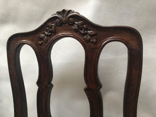 Vintage Louis XV Style Oak Dining Chairs, 1940s, Set of 4-WQQ-1030744