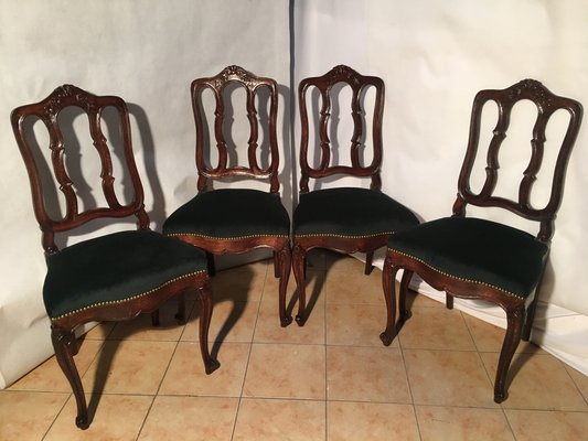 Vintage Louis XV Style Oak Dining Chairs, 1940s, Set of 4-WQQ-1030744