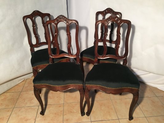 Vintage Louis XV Style Oak Dining Chairs, 1940s, Set of 4-WQQ-1030744