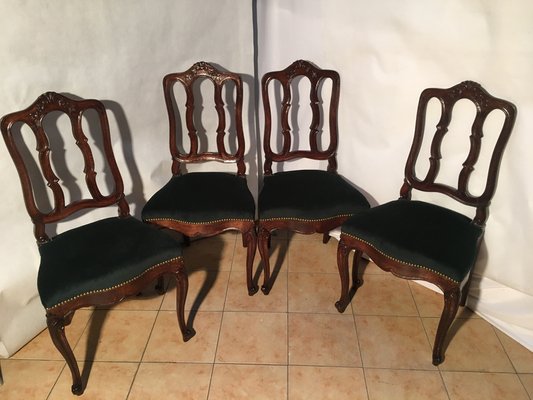 Vintage Louis XV Style Oak Dining Chairs, 1940s, Set of 4-WQQ-1030744