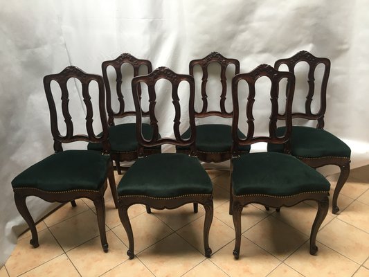 Vintage Louis XV Style Oak Dining Chairs, 1940s, Set of 6-WQQ-1020174