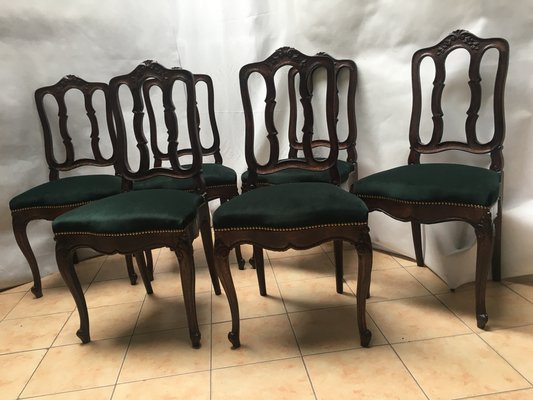 Vintage Louis XV Style Oak Dining Chairs, 1940s, Set of 6-WQQ-1020174