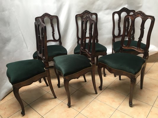 Vintage Louis XV Style Oak Dining Chairs, 1940s, Set of 6-WQQ-1020174