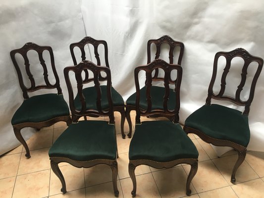 Vintage Louis XV Style Oak Dining Chairs, 1940s, Set of 6-WQQ-1020174