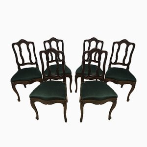 Vintage Louis XV Style Oak Dining Chairs, 1940s, Set of 6-WQQ-1020174