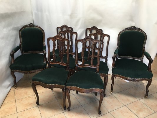 Vintage Louis XV Style Oak Dining Chairs, 1940s, Set of 8-WQQ-1030692