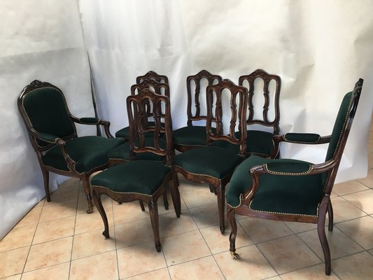 Vintage Louis XV Style Oak Dining Chairs, 1940s, Set of 8-WQQ-1030692