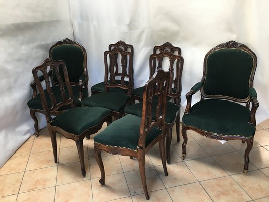 Vintage Louis XV Style Oak Dining Chairs, 1940s, Set of 8-WQQ-1030692