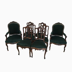 Vintage Louis XV Style Oak Dining Chairs, 1940s, Set of 8-WQQ-1030692