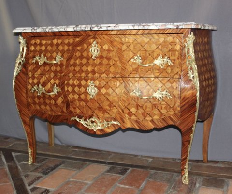 Vintage Louis XV Style Rosewood Inlaid Commode, 1940s-BCR-623874