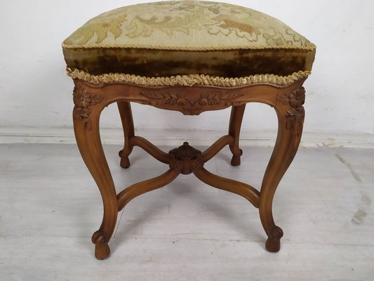 Vintage Louis XV Walnut & Wool Pouf-EAD-1703662