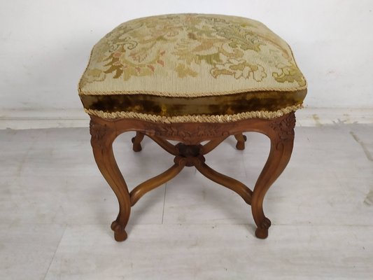 Vintage Louis XV Walnut & Wool Pouf-EAD-1703662