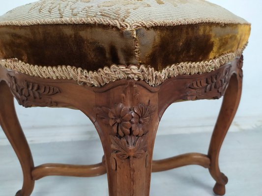 Vintage Louis XV Walnut & Wool Pouf-EAD-1703662