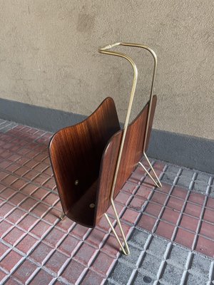 Vintage Magazine Rack in Beech & Brass-YVY-1785443