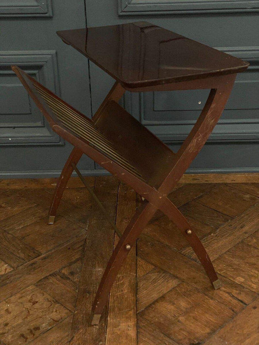 Vintage Mahogany Magazine Rack with Bronze Clogs, 1960