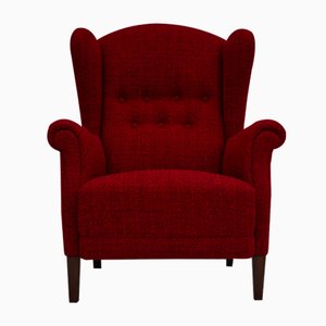 Vintage Mahogany & Wool Armchair, 1950s-TMW-1370530