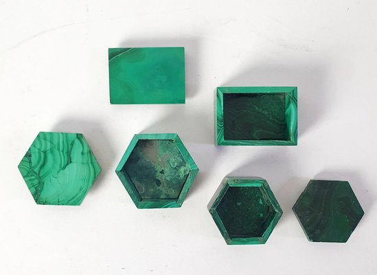 Vintage Malachite Miniature Boxes, Set of 2-FO-1314130