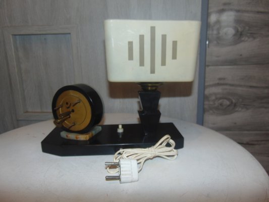 Vintage Marble Desk Lamp & Clock, 1940s-CAQ-1058665