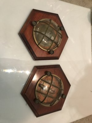 Vintage Maritime Nautical Wooden Sconces, Set of 2-JJC-820028