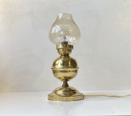 Vintage Maritime Table Lamp in Brass and Smoke Glass from Abo Randers, 1970s-LCR-1729645