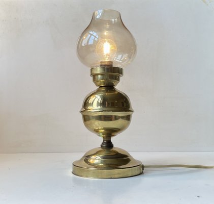 Vintage Maritime Table Lamp in Brass and Smoke Glass from Abo Randers, 1970s-LCR-1729645