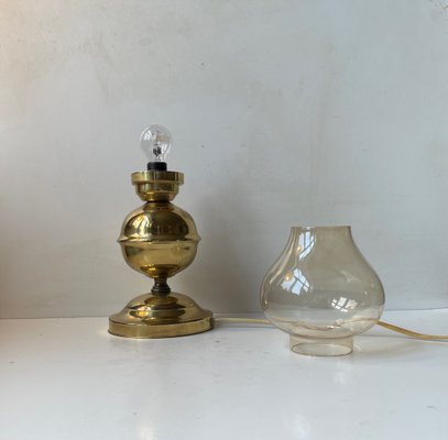 Vintage Maritime Table Lamp in Brass and Smoke Glass from Abo Randers, 1970s-LCR-1729645