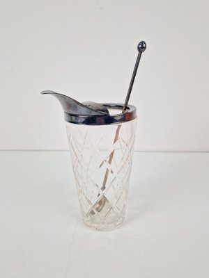 Vintage Martini Cocktail Mixer & Spoon in Crystal & Silver-Plating from Val Saint Lambert, 1960s, Set of 2-AXJ-2020522