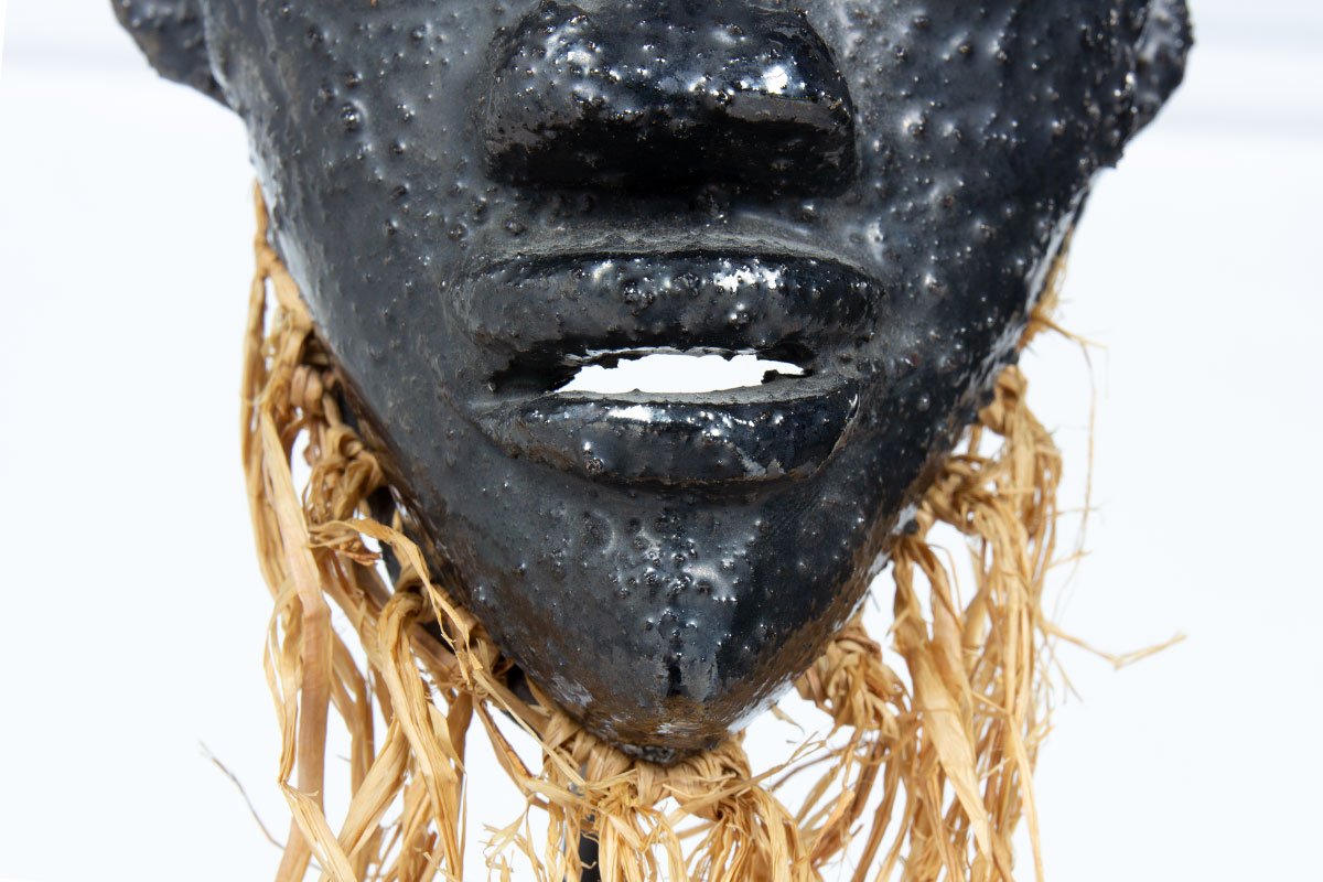 Vintage Mask in Ceramic & Raffia, 1960