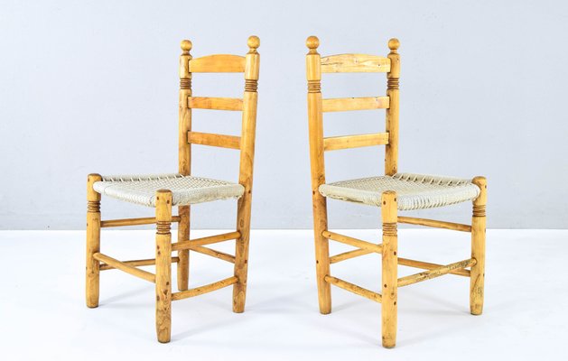 Vintage Mediterranean Chairs in Wood and Rope, 1920s, Set of 2-IJF-1789981